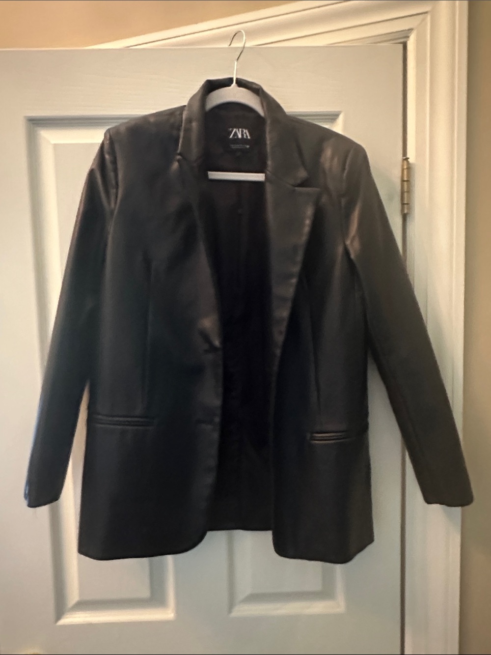 ZARA Black Faux Leather Blazer Jacket